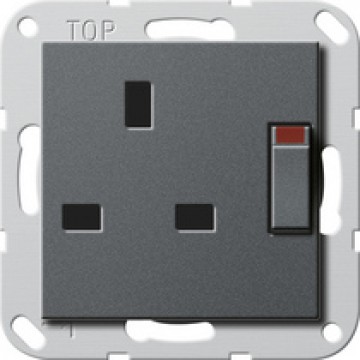 British Standard socket outlet (BS 1363-2) 13 A 250 V~ switched, with shutter System 55, Anthracite (Art#277828)